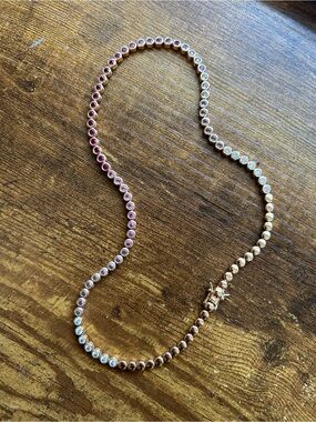 Lili Claspe Red Crystal and Gold Tone Tennis Necklace - Women Jewelry